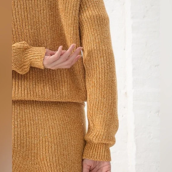 Baserange pearl knit Danube crew neck pullover ovca brown yellow - Picture 3 of 7